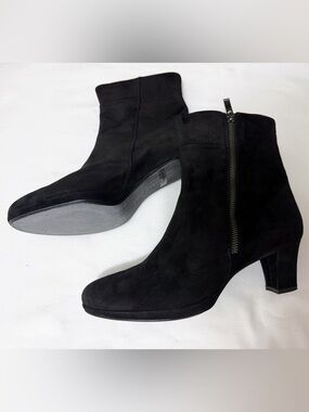 Paul Green Black Suede Leather Ankle Boots Side Zip Austria EU 38.5 US 8